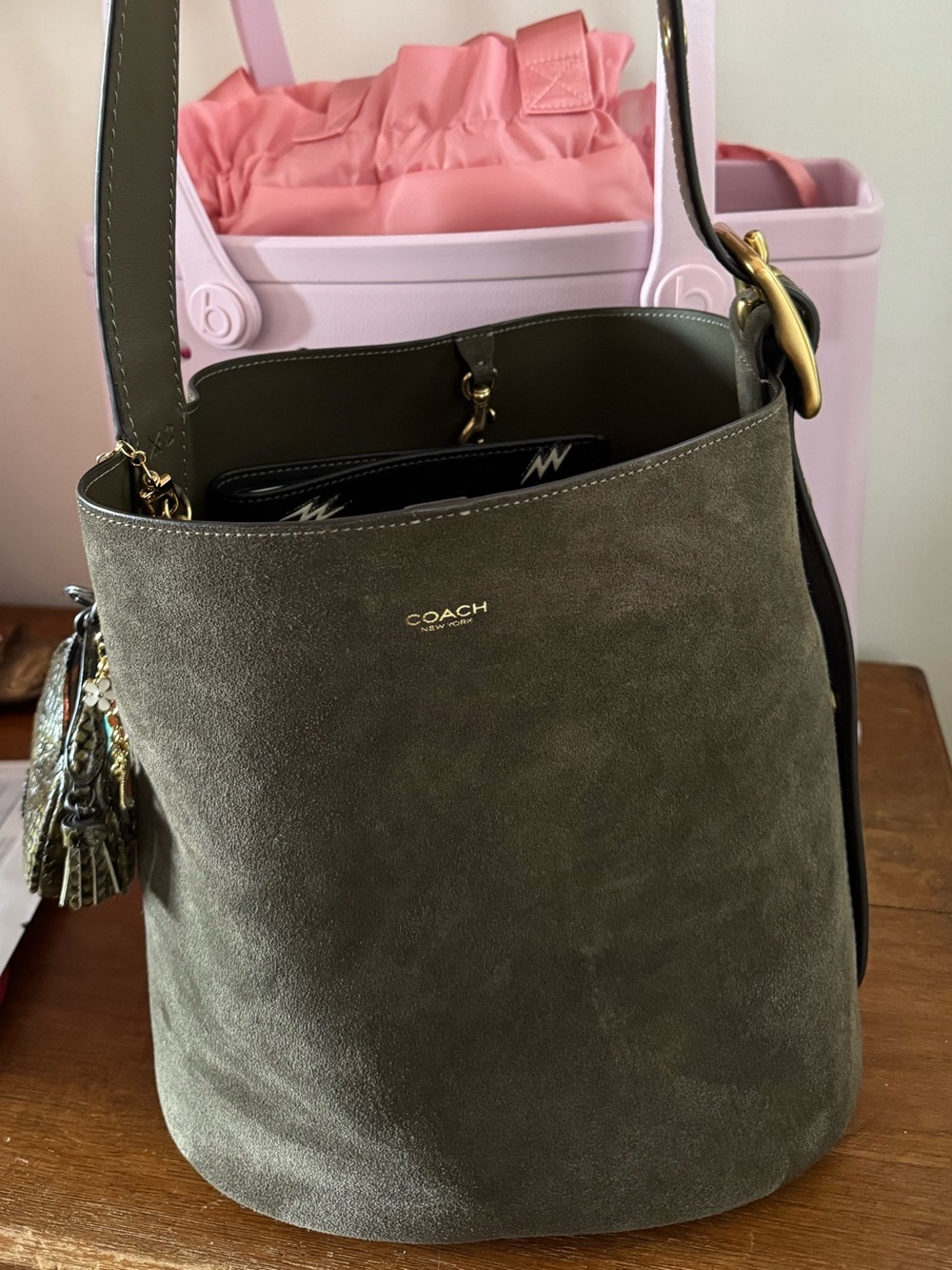 Coach Olive Suede Bleecker Bucket Bag